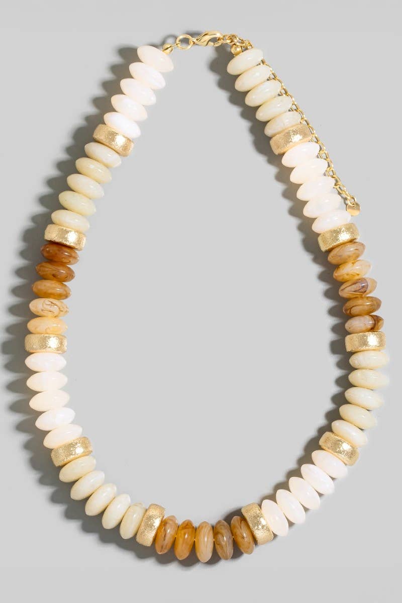 Wide Marble Resin And Metallic Disc Beaded Necklace
: Gold