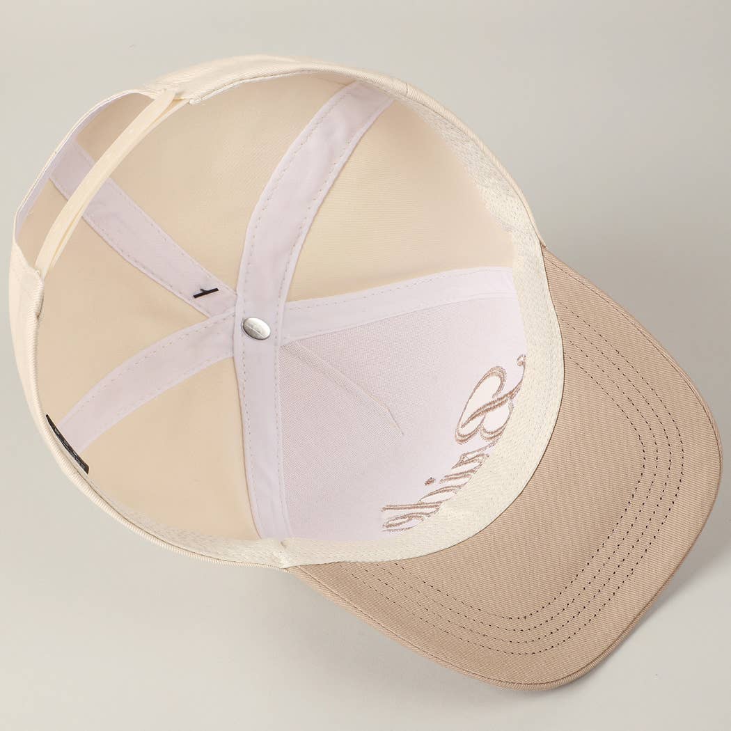Bride Text Embroidery Two-Tone Trucker Hat: Beige