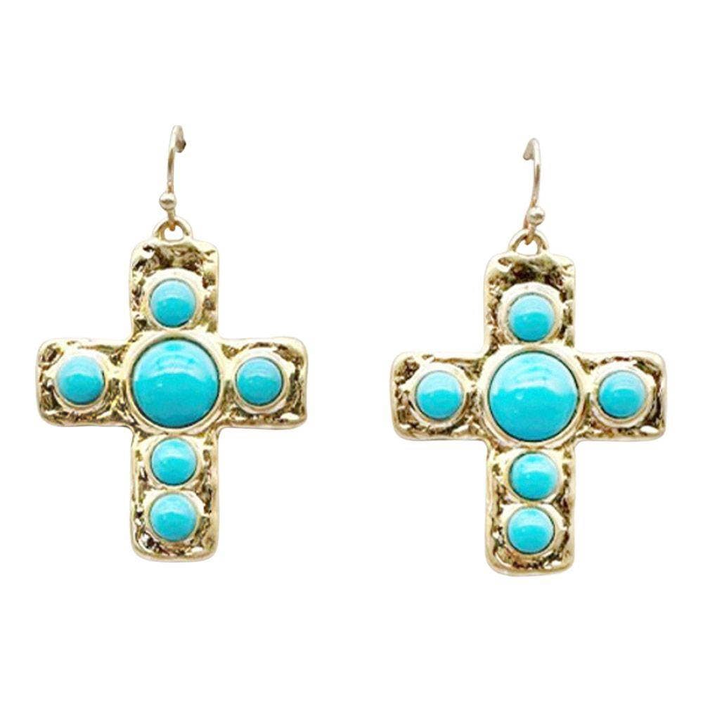 Turquoise Hammered Cross Earrings