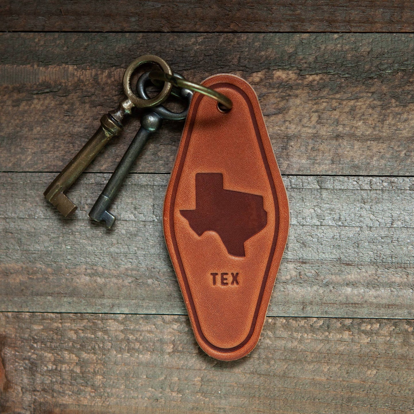 Texas Silhouette Leather Keychain Motel Style