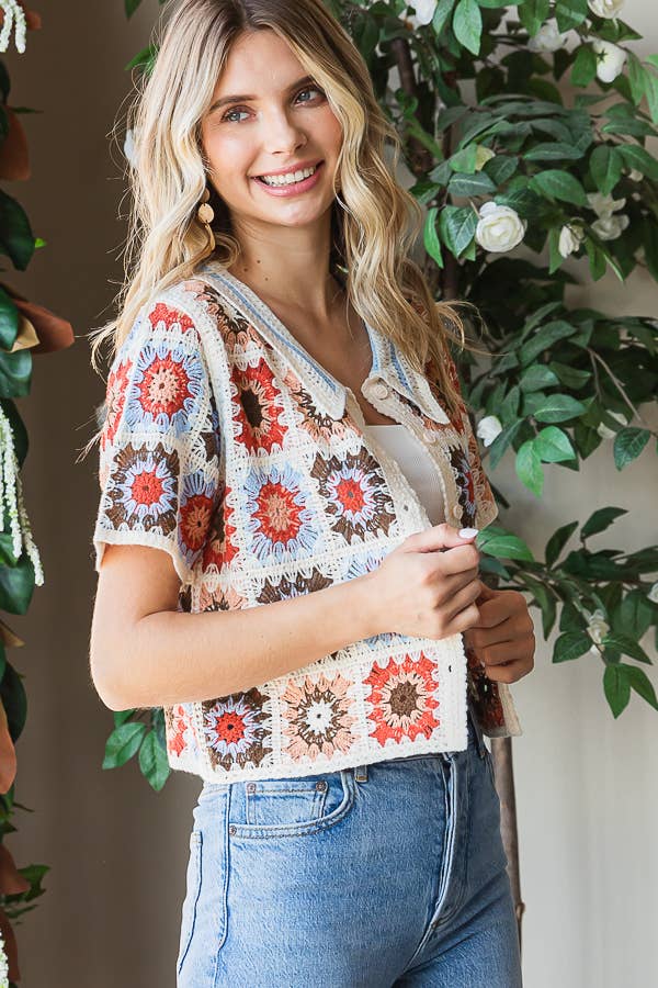 Floral Crochet Button Top
