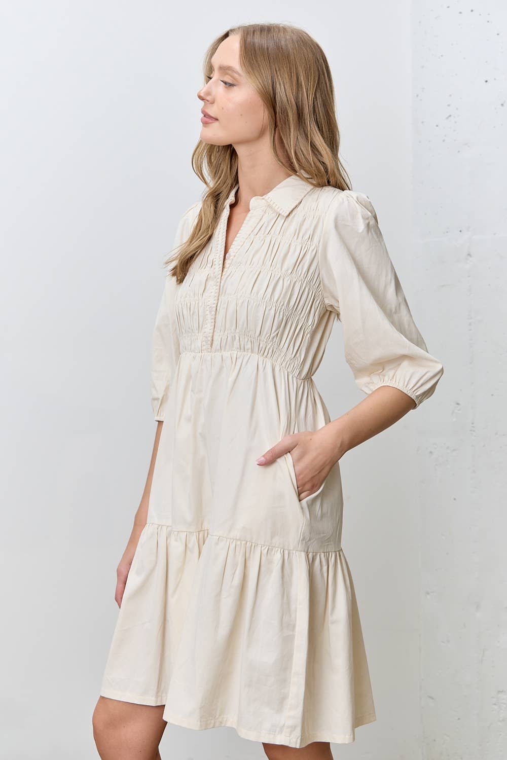 Mary Collar Mini Dress: Oatmeal