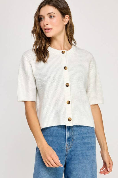 Courtney Super Soft Loose Fit Button Down Cardigan: Off White