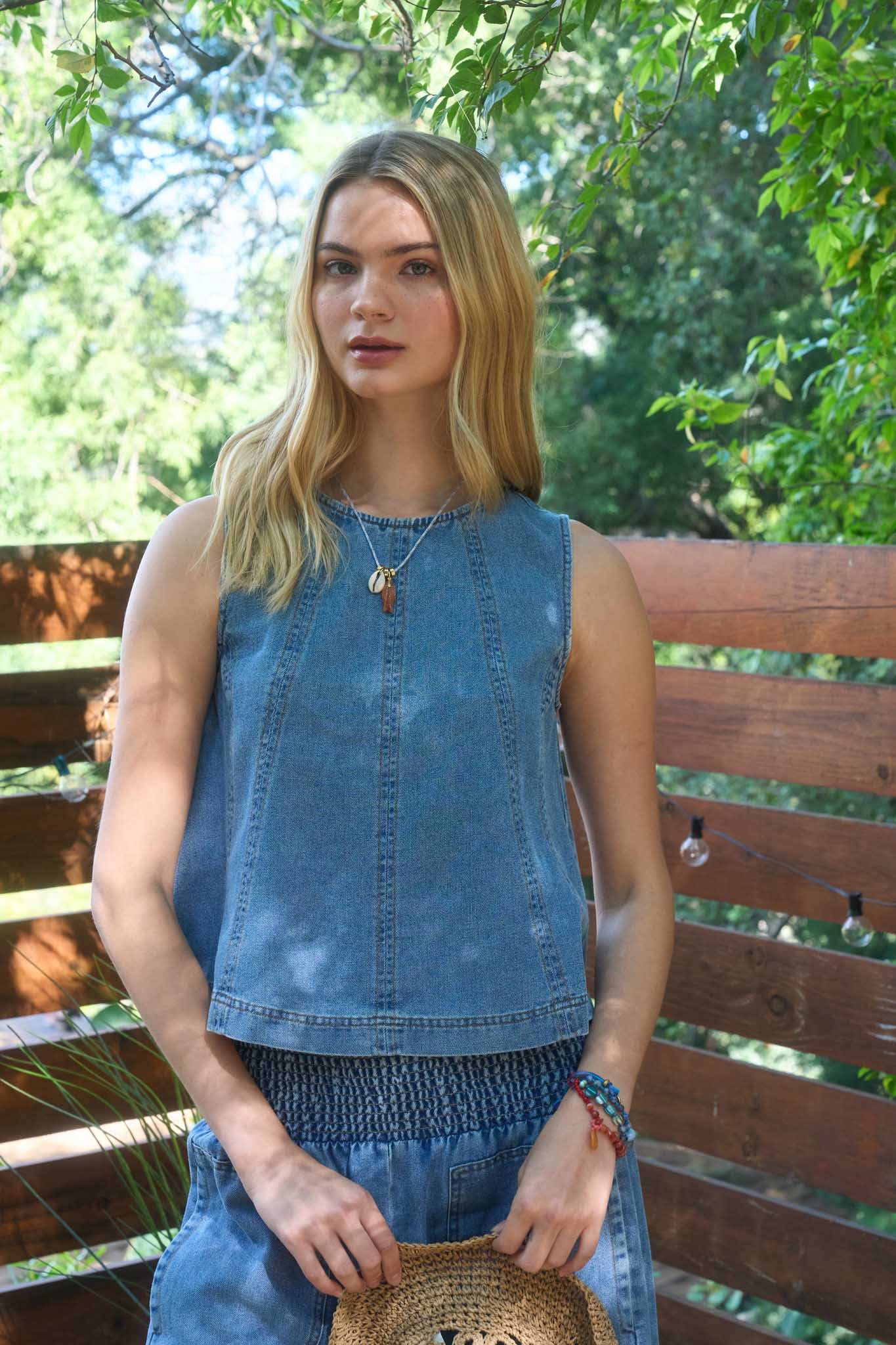 Bonnie Seam Detail Sleeveless Top: Denim
