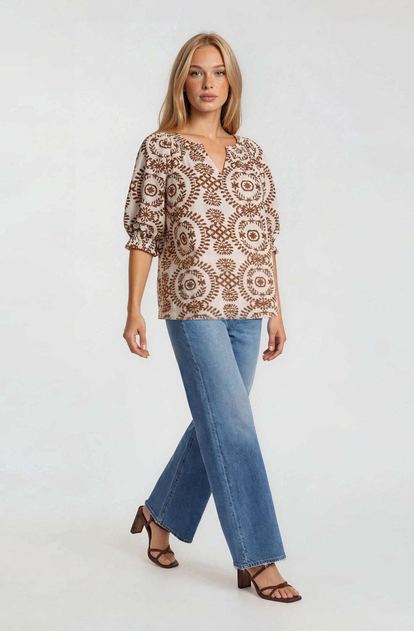 Corinne Printed Blouse: Brown
