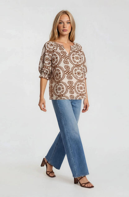 Corinne Printed Blouse: Brown