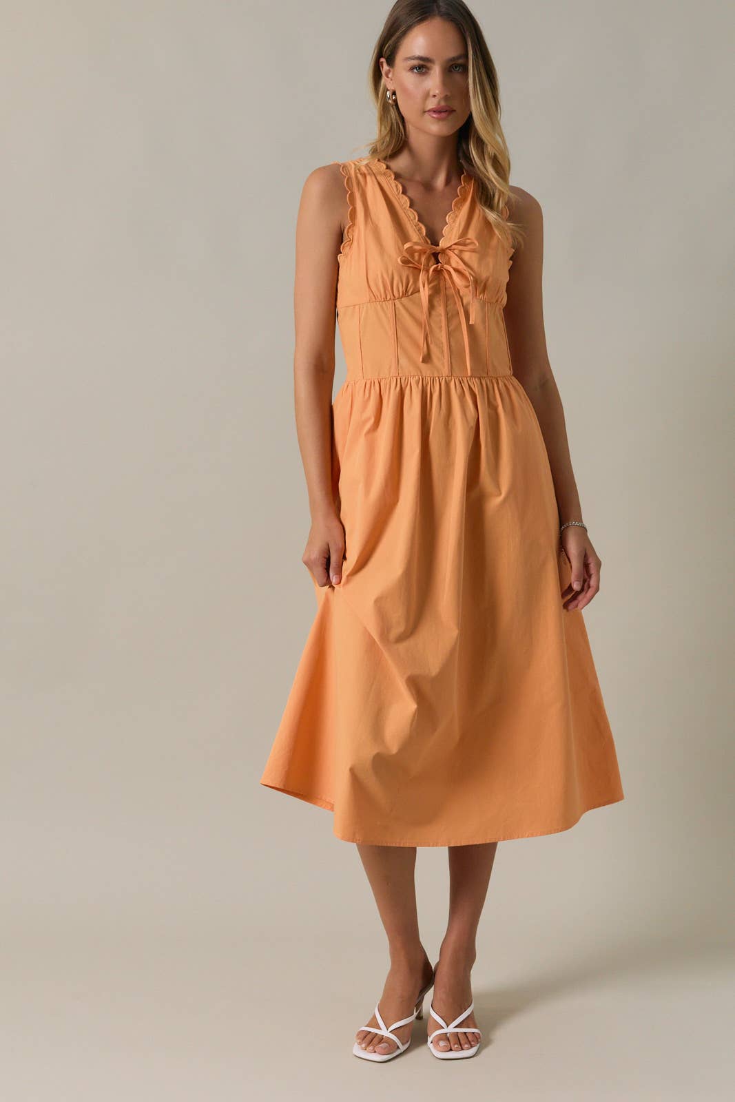 Sienna Border Edge Midi Dress: Orange