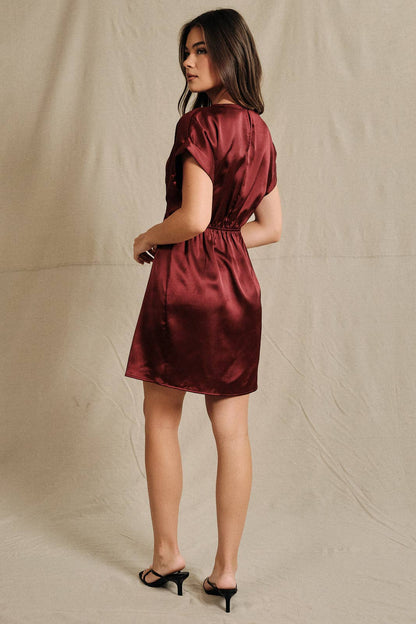 Juliette Satin Mini Dress: Burgundy