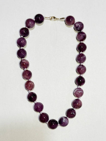 NATURAL STONE AGATE GLASS STAINLESS STEEL NECKLACE| 40NK9627: Brown