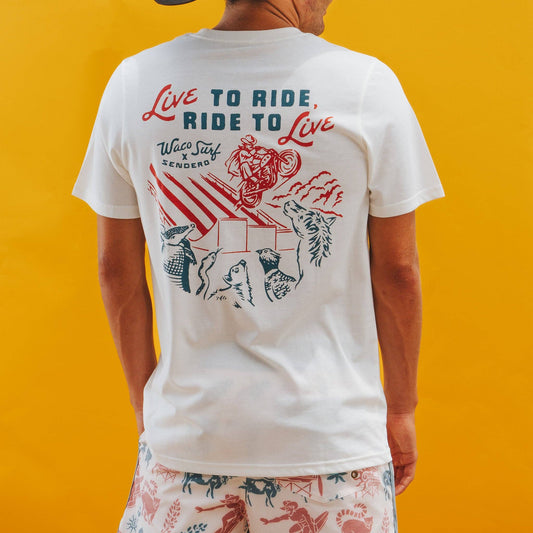 Sendero X Waco Surf Live To Ride T-Shirt: Vintage White