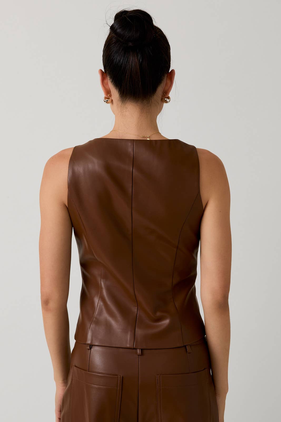 Farrah Faux Leather Vest: Brown