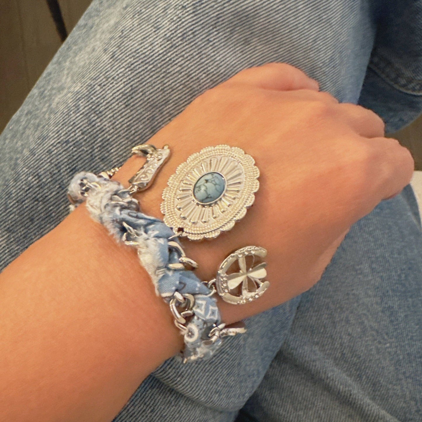 Wild West Desert Charm Scarf Bracelet: Beige