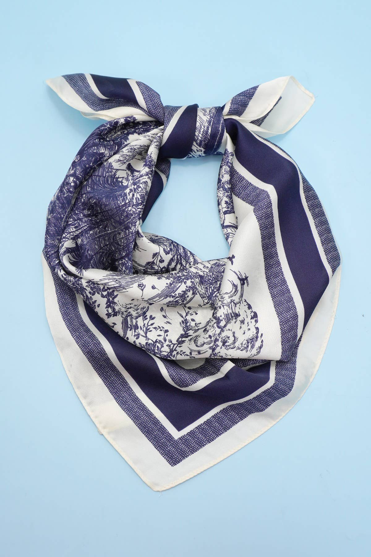 LARGE FLORAL TOILE PRINT BANDANA SCARF | 40SC653: NAVY