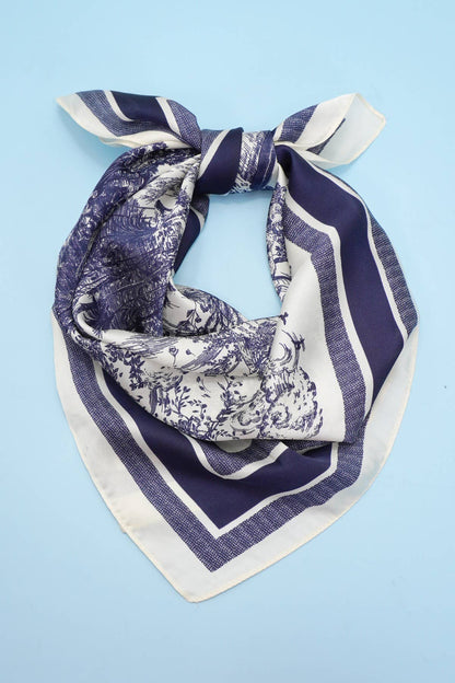 LARGE FLORAL TOILE PRINT BANDANA SCARF | 40SC653: NAVY