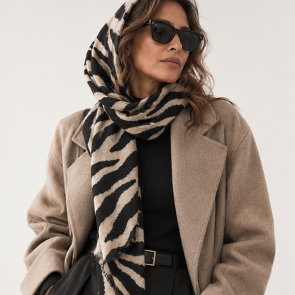 Cozy Zebra Oversized Square Scarf: Ivory