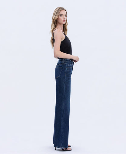 SUPER HIGH RISE FULL LENGTH DARK WASH WIDE JEANS T6937: UPLIFTED JEWEL / 24