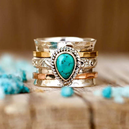 Teardrop Natural Stone Ring | 40R116: TURQ