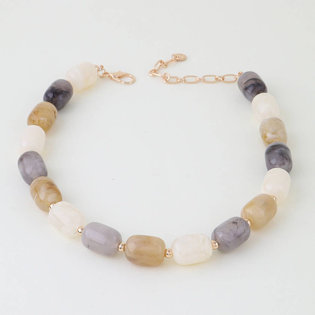 Multi Marble Stone Tube Beaded Necklace: BR