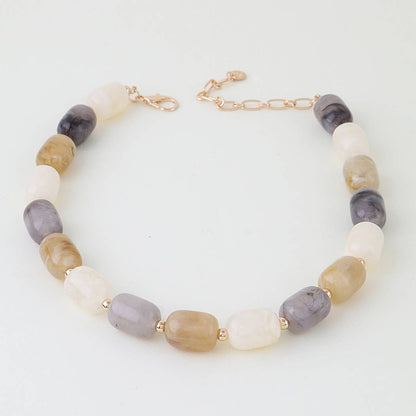 Multi Marble Stone Tube Beaded Necklace: BR