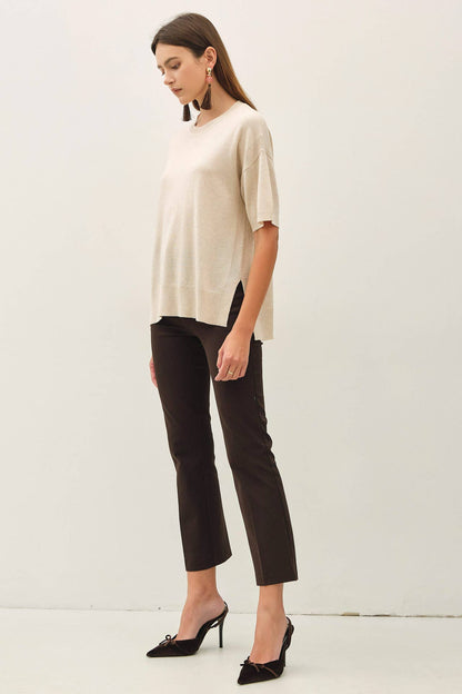 Fayee Boxy Fit Short Sleeve Sweater Top: Oatmeal