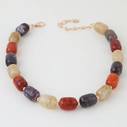 Multi Marble Stone Tube Beaded Necklace: BR