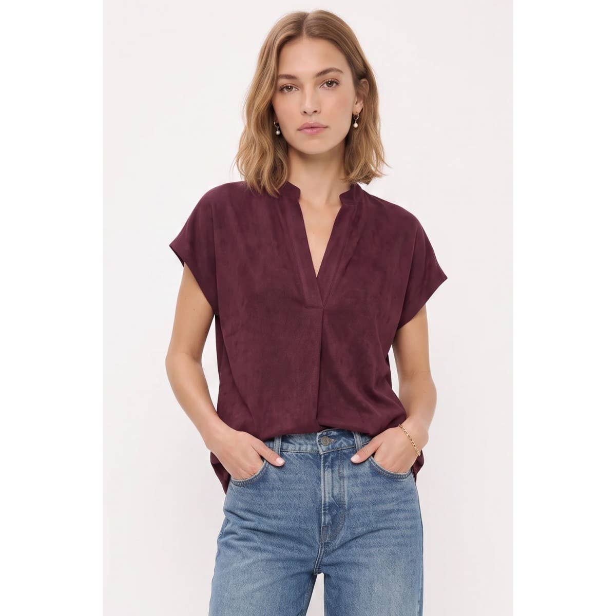 Soft Matte Drop Shoulder Blouse: Wine / S