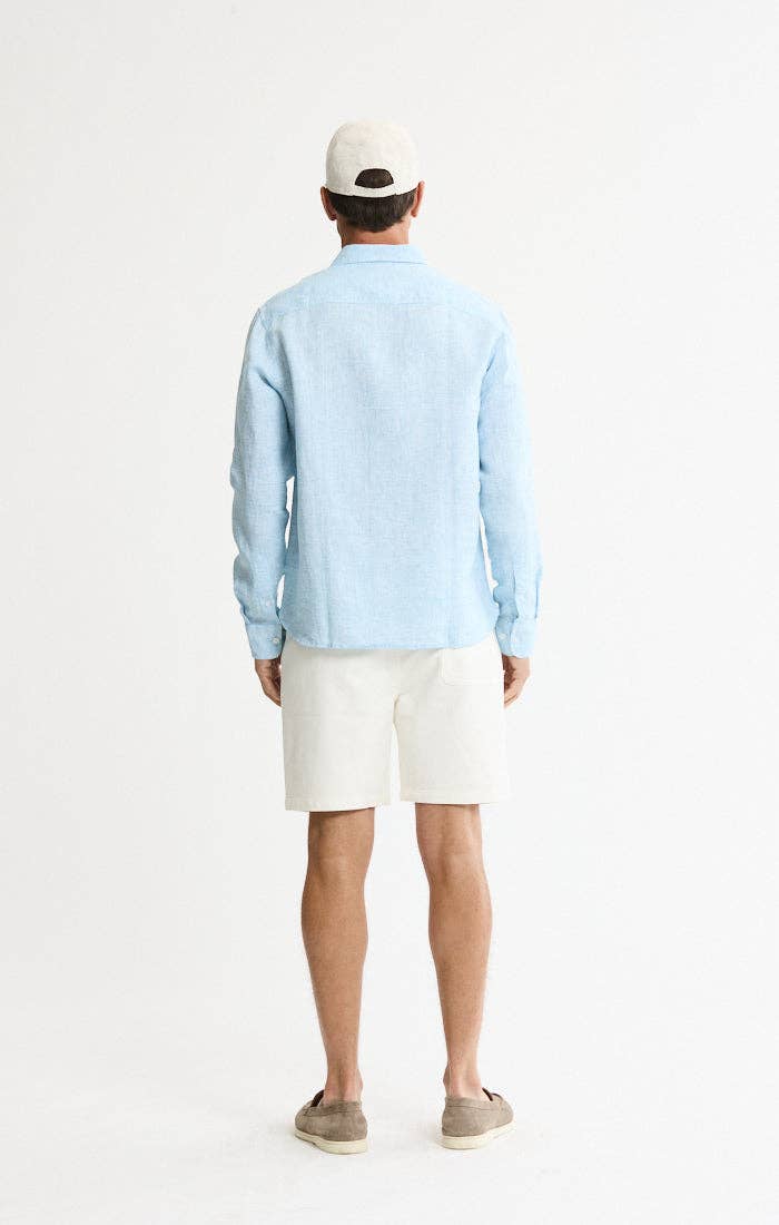 Lance 100% Linen Button-Down Shirt: BLUE SOLID