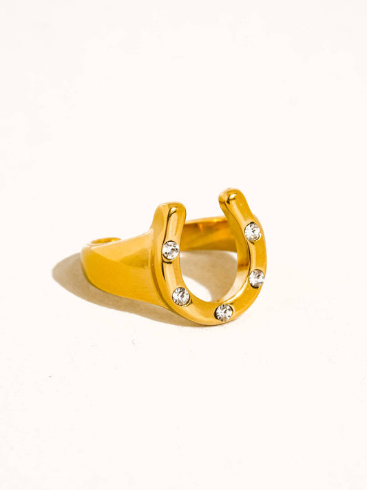 18K Gold Non-Tarnish CZ Horseshoe Ring: Yellow Gold / Rovanic-Small