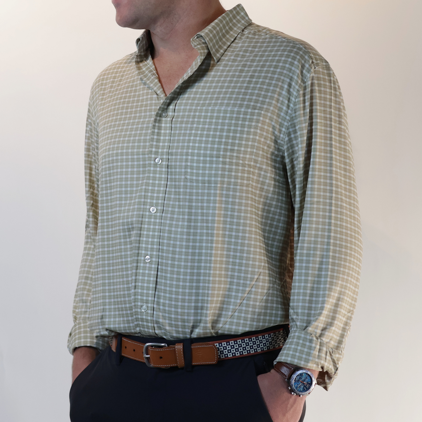 Performance Button Down: Tan