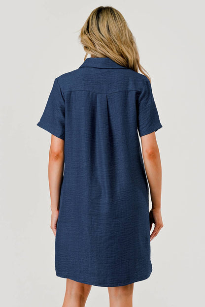 Ellie Casual Collared Game Day Shift Dress Navy