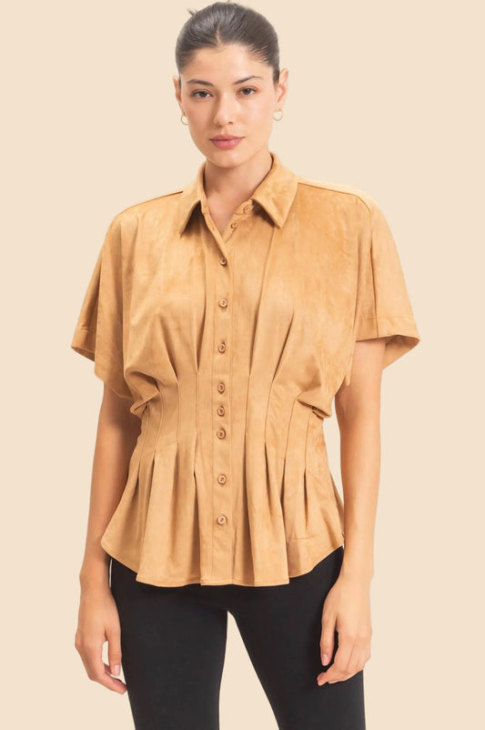 Tatum Suede Blouse: Camel