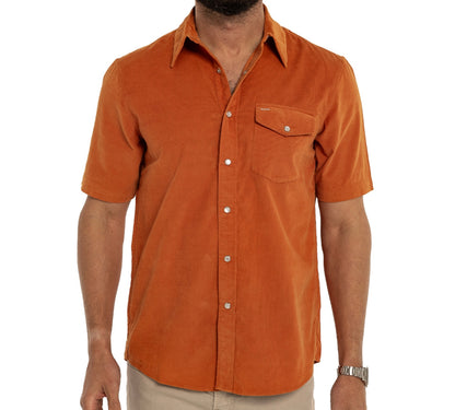 Short Sleeve Corduroy Pearl Snap - Burnt Orange
