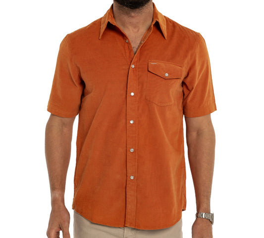 Short Sleeve Corduroy Pearl Snap - Burnt Orange