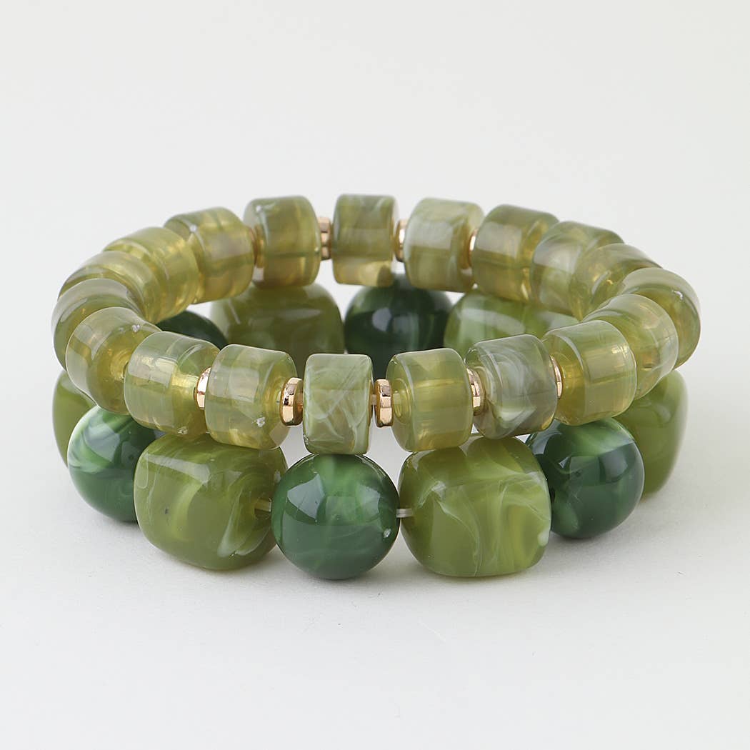 Double Marble Stone Beaded Bracelet: GR