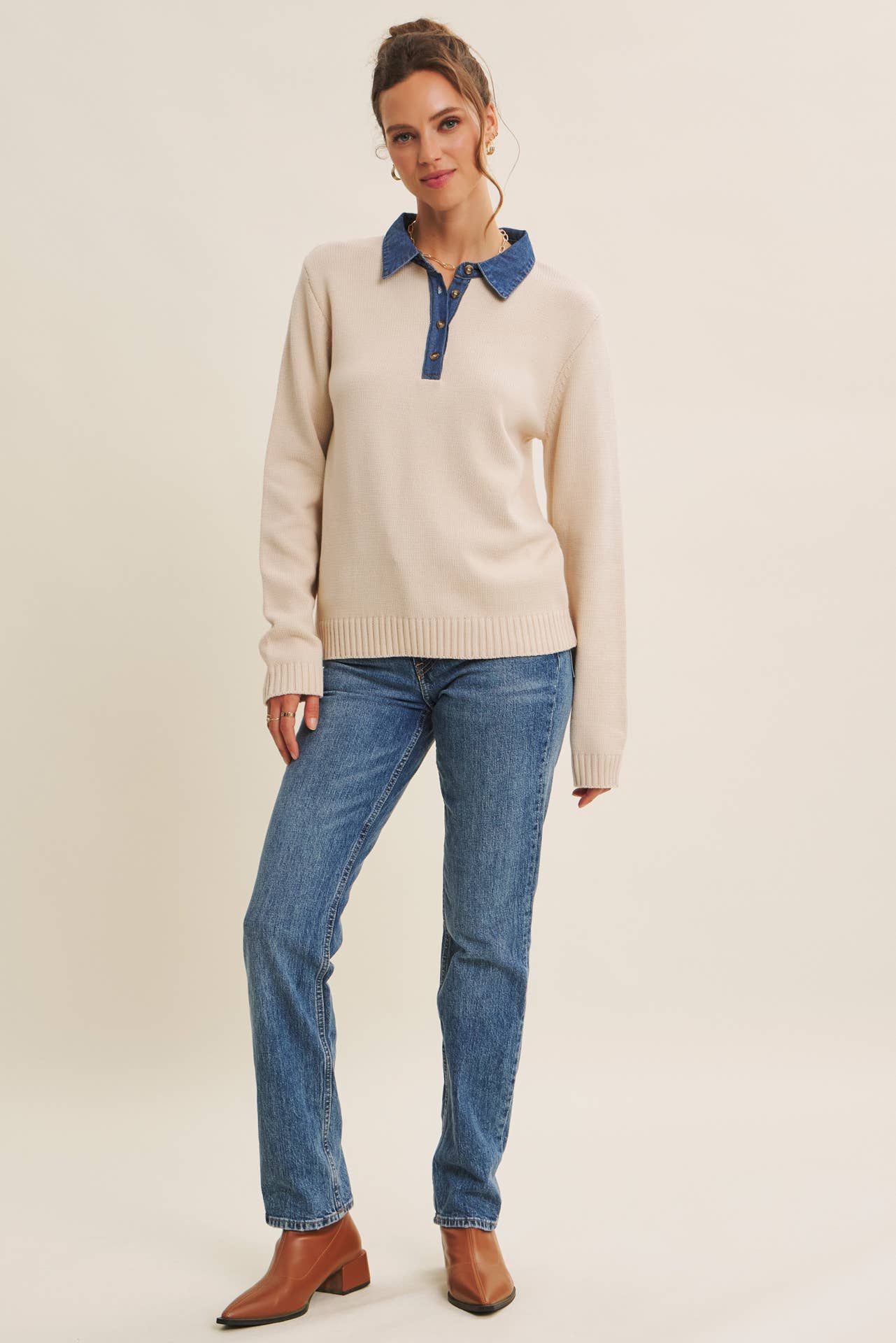Classic Yet Endlessly Wearable Henley Sweater Top: Ecrus