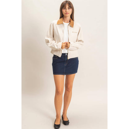 Twill Jacket With Corduroy Collar: DARK TAUPE