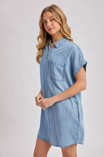 Annie Denim Button Down Shirt Dress: Light Wash