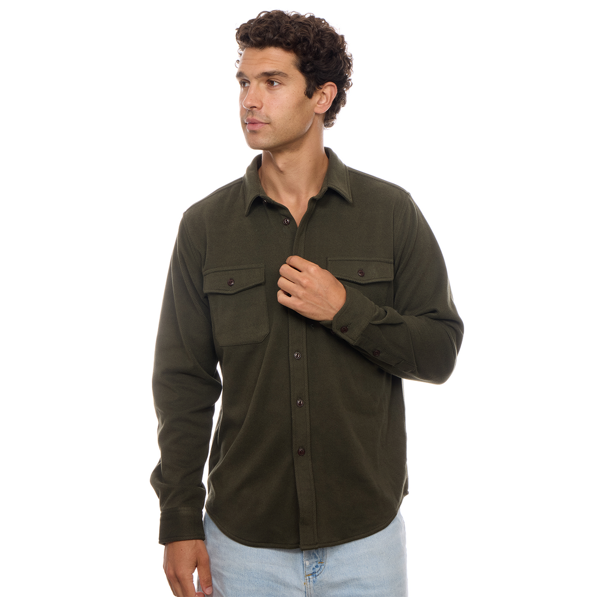 Graham Two-Pocket Long-Sleeve Button-Down Shirt: Olive