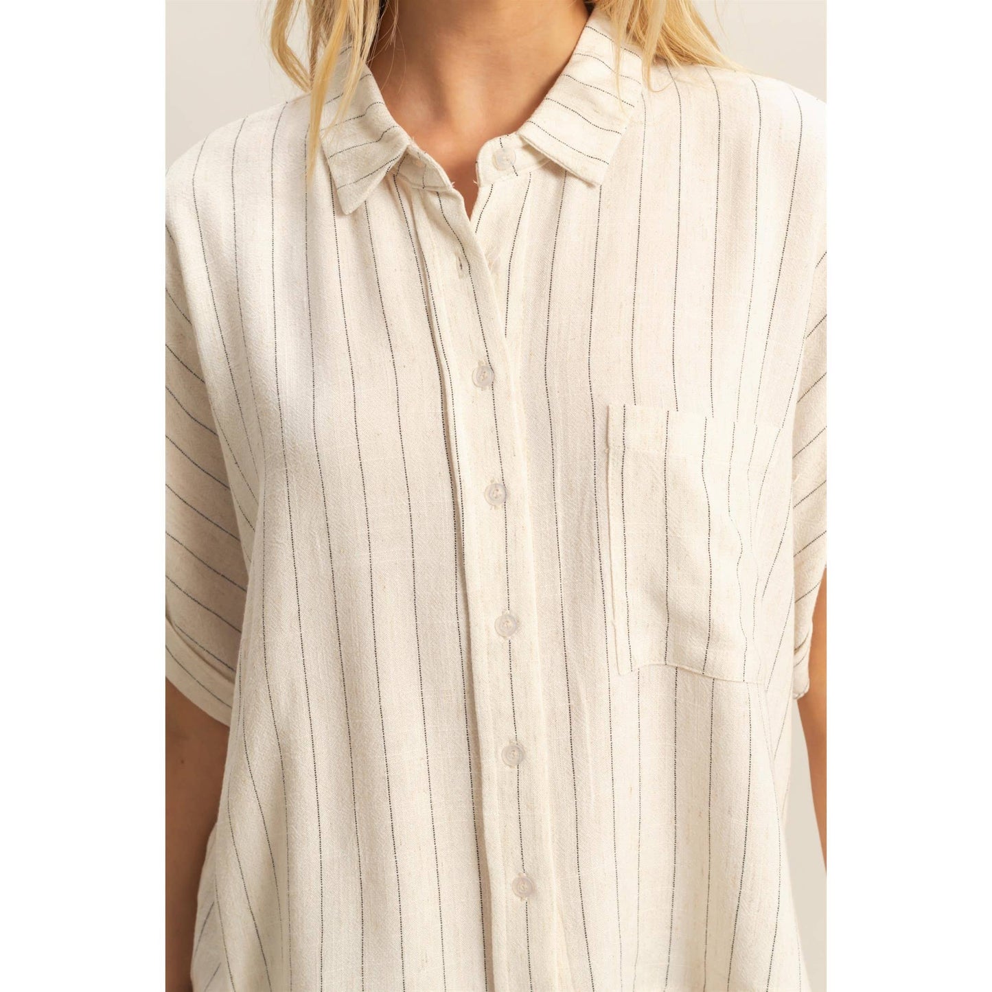 Linen Days Striped Button Down Shirt: OATMEAL