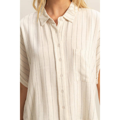 Linen Days Striped Button Down Shirt: OATMEAL
