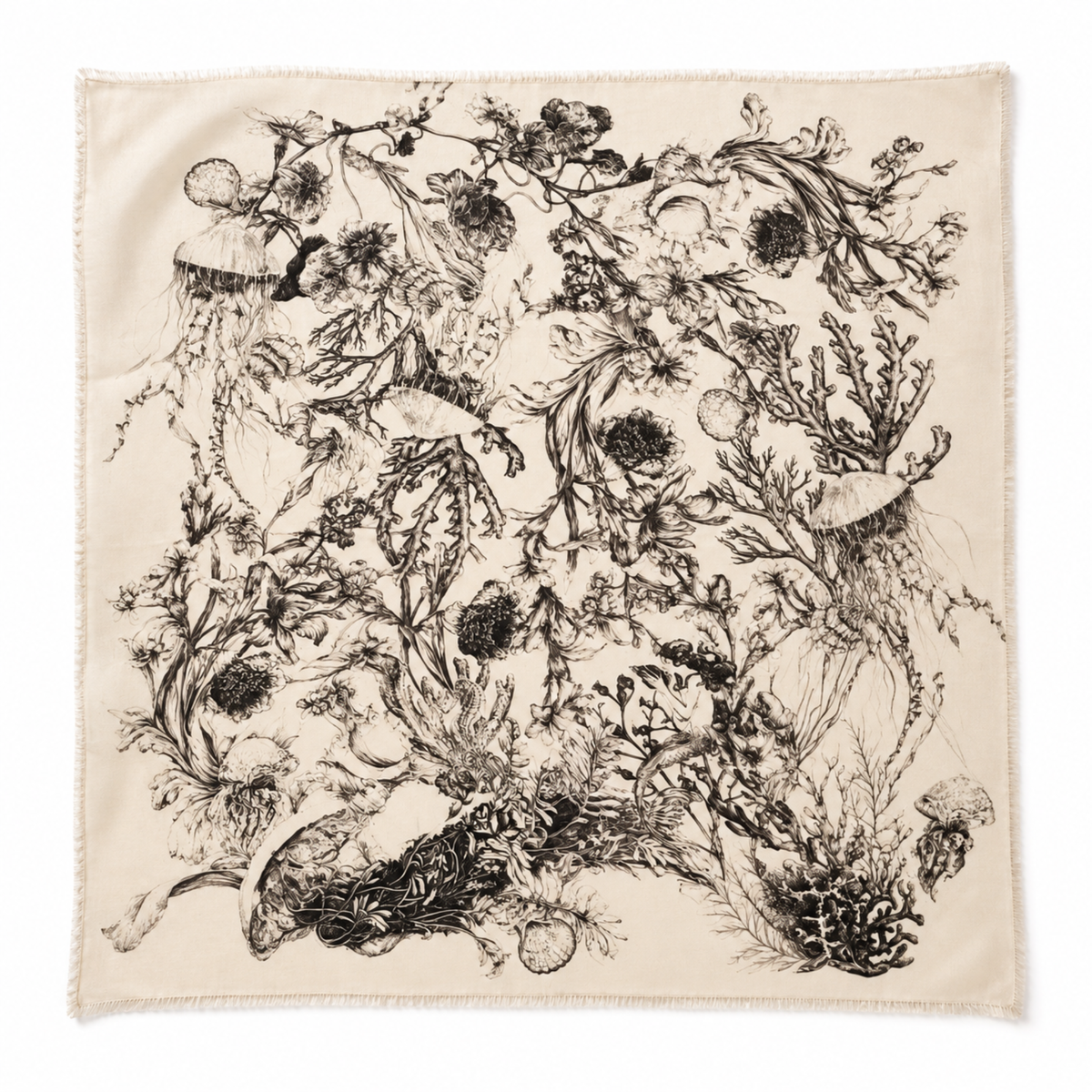 Ellison+Young Cozy Botanical Oversized Square Scarf: Ivory
