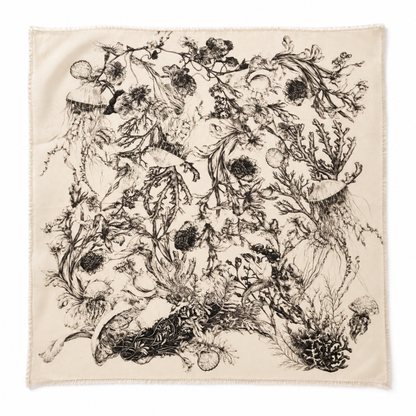 Ellison+Young Cozy Botanical Oversized Square Scarf: Ivory