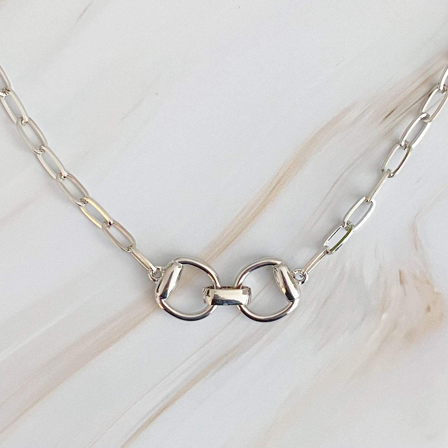 Equestrian Pendant Chain Necklace: Silver