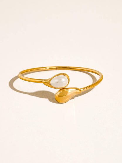 Harbor 18K Gold Non-Tarnish Open Cuff Stone Bracelet: White