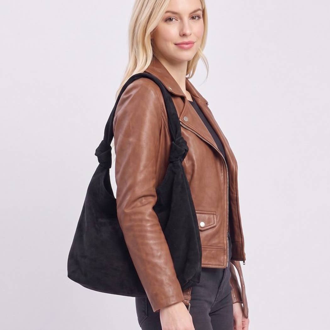 Knotted Faux Suede Hobo Bag: EP