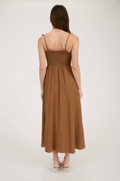 Saddle Sweetheart Bow Detail Midi Dress