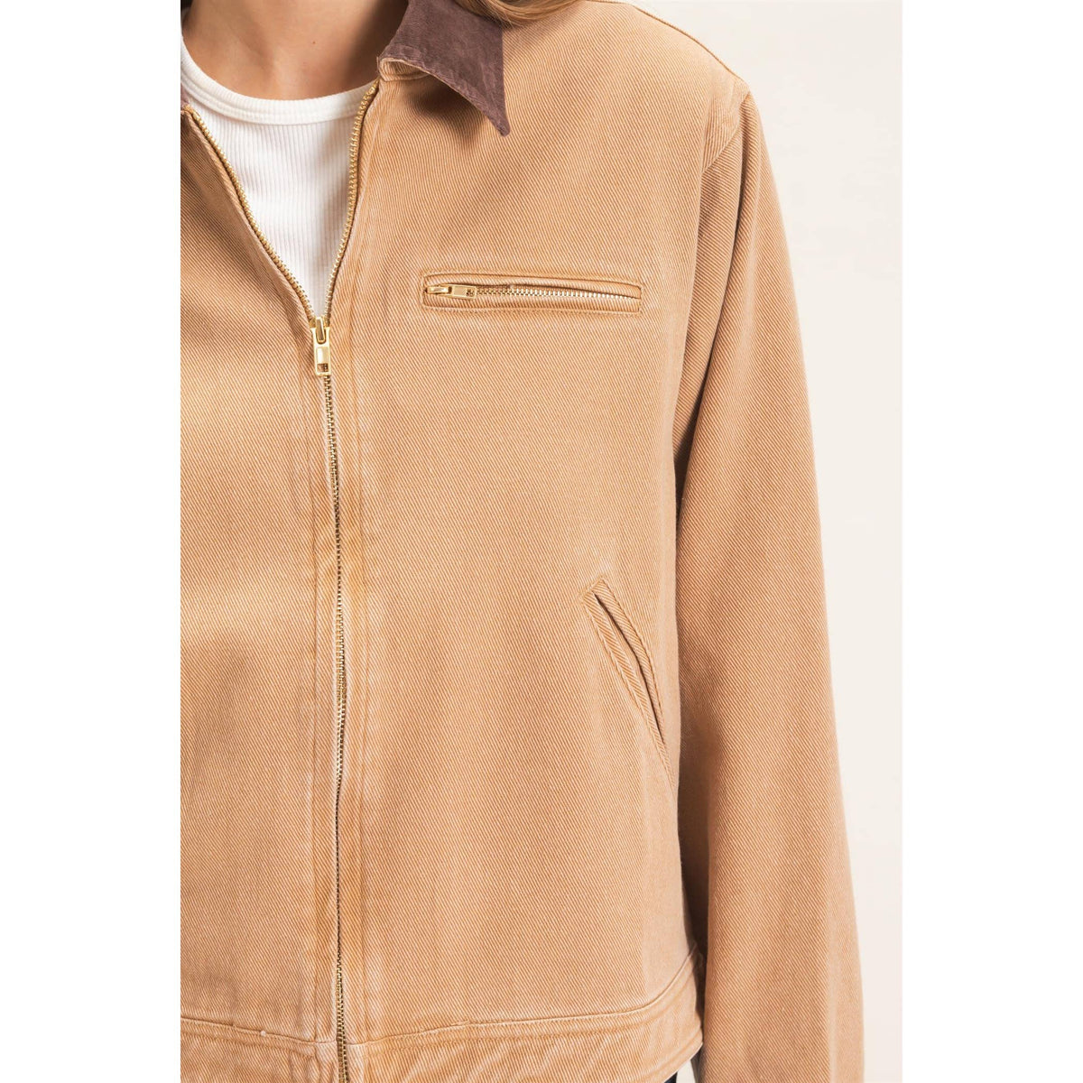 Twill Jacket With Corduroy Collar: DARK TAUPE