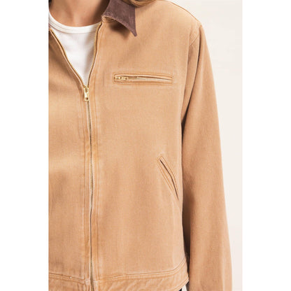 Twill Jacket With Corduroy Collar: DARK TAUPE