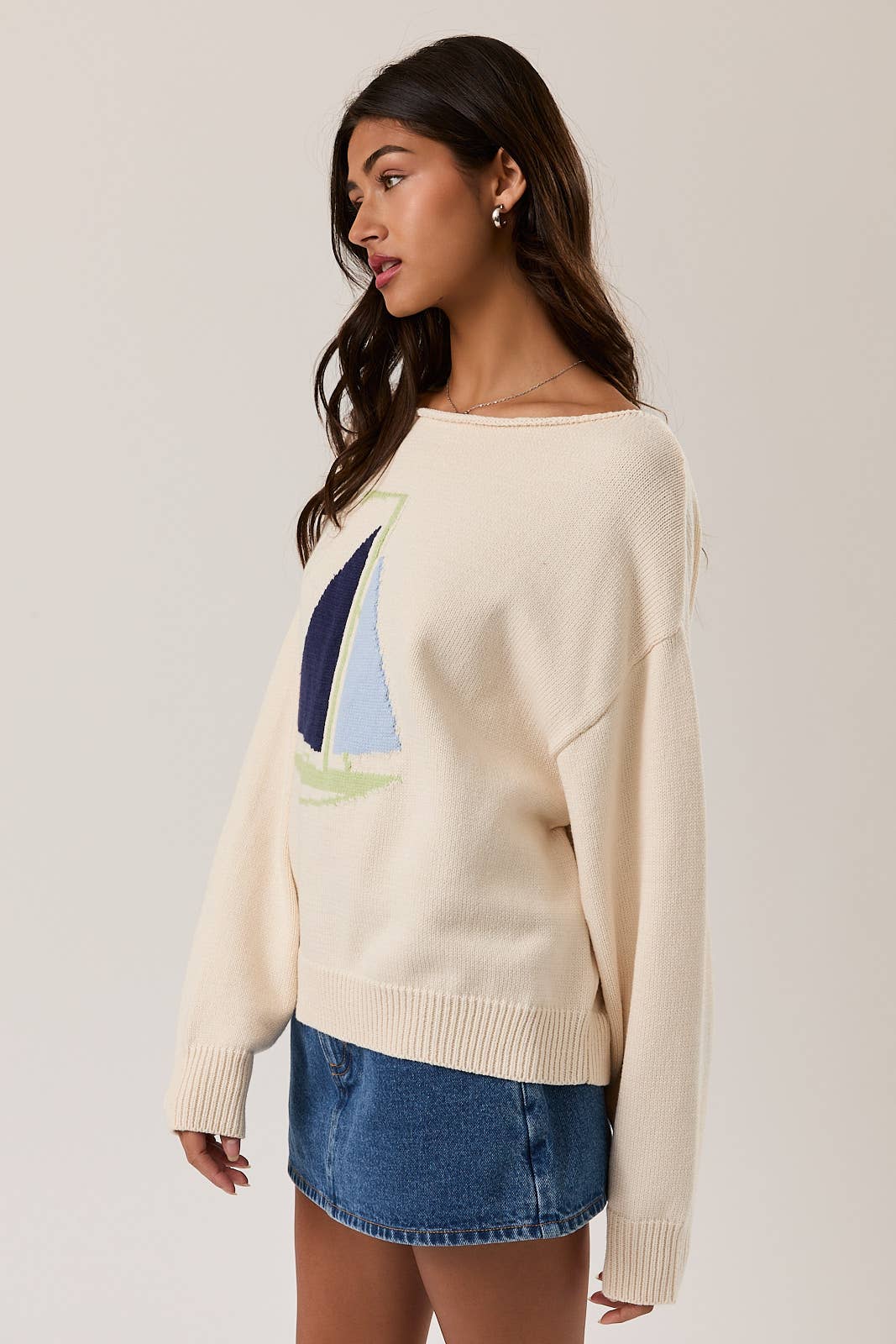 Seaside Boat Neck Sweater Top: Ivory