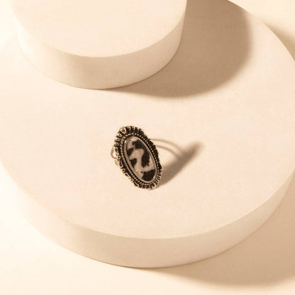 Outlaw Hide Statement adjustable Ring for Women with hair-on cowhide detail for premium western wear: Black & White
